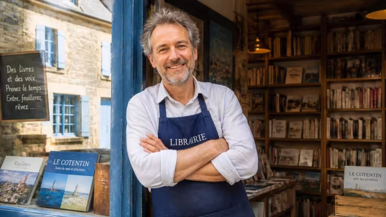 découvrez le parcours de bertrand, passionné du cotentin, qui dirige une librairie indépendante avec enthousiasme et dévouement, partageant une expérience professionnelle splendide et enrichissante.